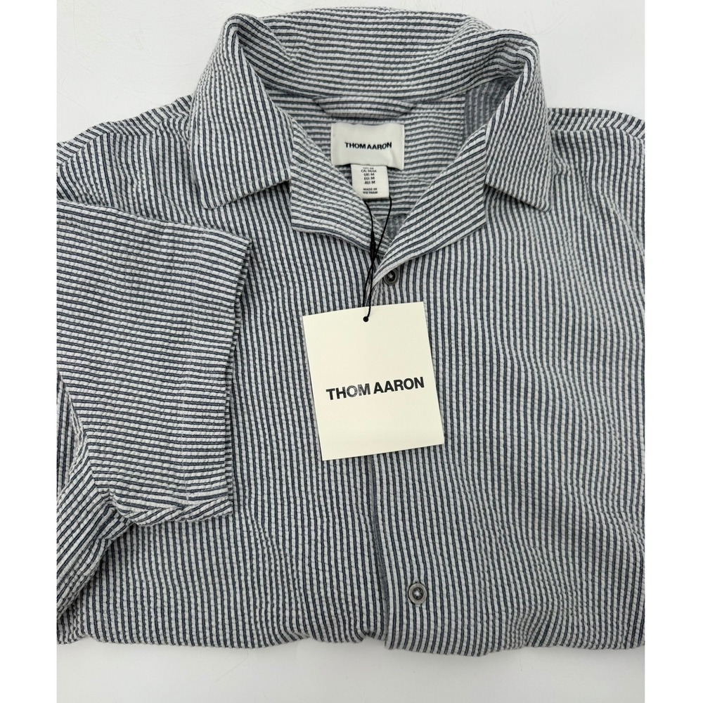 Thom Aaron‎ Men's Medium Striped Seersucker Camp Shirt Short Sleeve Casual
